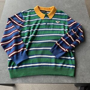 HOMME + FEMME Sweater Mens 3XL Green Striped‎ Polo Collar Wool Blend Long Sleeve